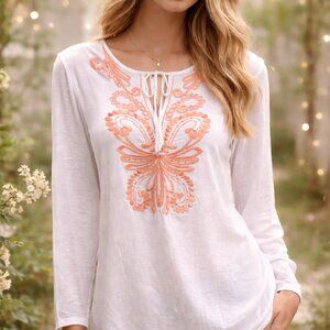 Vintage 90s Y2K‎ 100% Linen Butterfly Embroidered Top, I.N.C. Size L